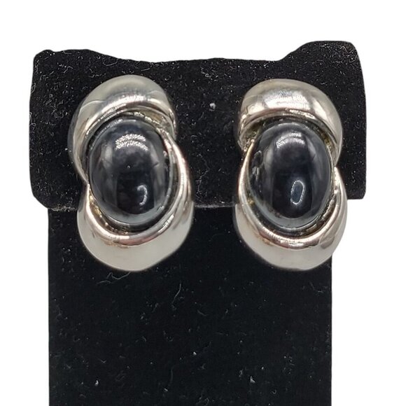 Craft Faux Onyx Clip On Earrings Cats Eye Style Highly Collectible Brand Vintage - Picture 10 of 15